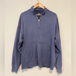 Aerie Blue Coastal Casual Beachy Gorpcore Quarter Zip Ribbed Pullover Sweater